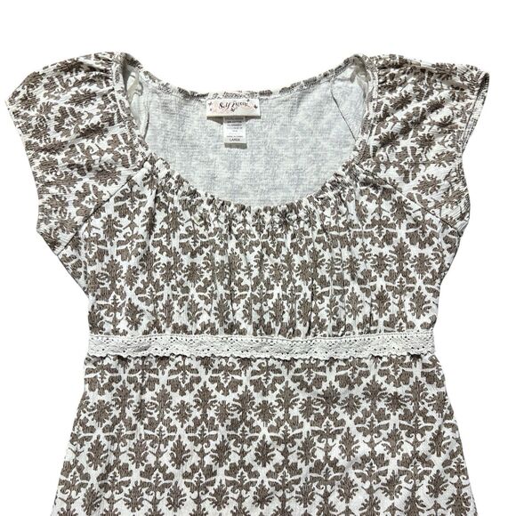 y2k self esteem milkmaid lace runched top babydoll sz L - Picture 6 of 7